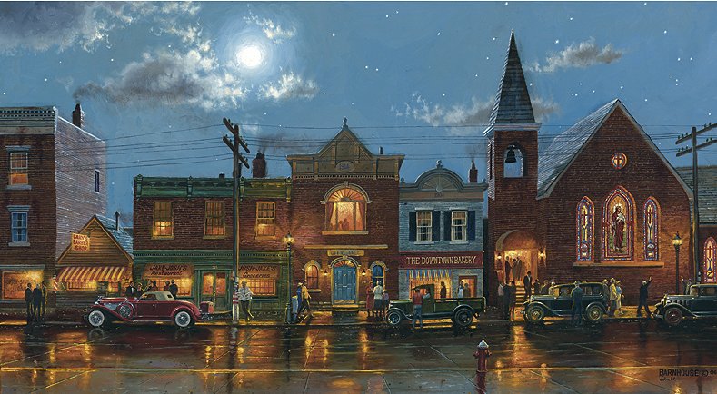 Dave Barnhouse Handsigned and Numbered Giclee on Canvas: "Evening Service"