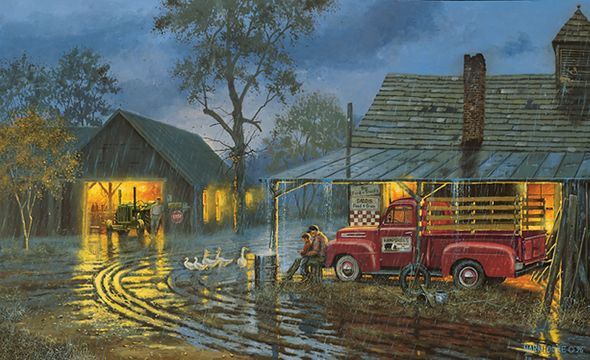 Dave Barnhouse Handsigned and Numbered Limited Edition Canvas:"Shelter from the Storm"