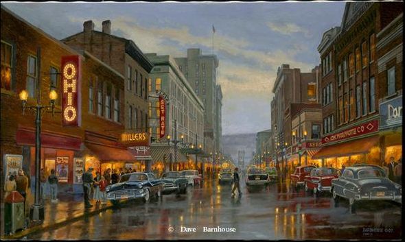Dave Barnhouse Limited Edition Giclee on canvas:"My Hometown"