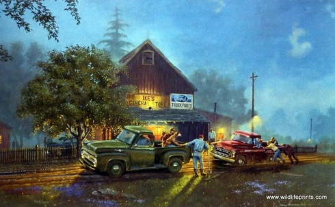 Dave Barnhouse Signed and Numbered Limited Edition Lithograph: "Ford Lends A Hand" Dave Barnhouse Signed and Numbered Limited Edition Lithograph: "Ford Lends A Hand"