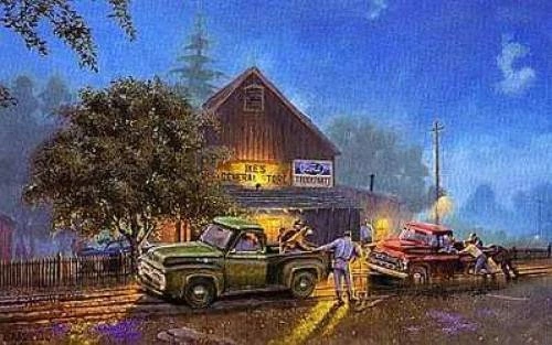 Dave Barnhouse Signed and Numbered Limited Edition  Lithograph: "Ford Lends A Hand"