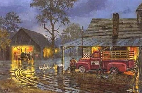 Dave Barnhouse Signed and Numbered Limited Edition Lithograph: "Shelter From The Storm"