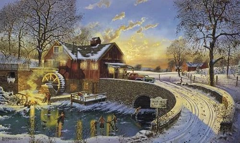 Dave Barnhouse Signed and Numbered Limited Edition Lithograph: "The Skating Party"
