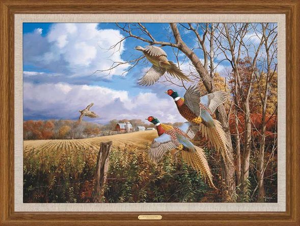 David A. Maass Framed Limited Edition Canvas: "October Memories-Pheasants"