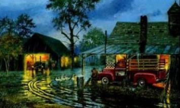 DAVID BARNHOUSE 16X26 Secondary Market Art: "SHELTER FROM STORM"