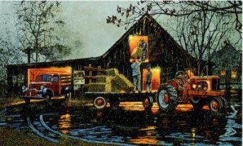 DAVID BARNHOUSE 16X28 Secondary Market Art: "LAST CHORE OF DAY"