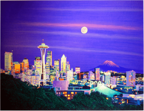 David Gallegos Artist Signed Limited Edition Serigraph on paper:"Seattle Moon"