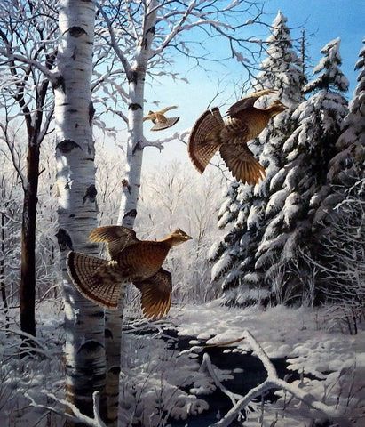 David Maass Print-Signed and Numbered:"Wonder Winter Wonder-Ruffed Grouse"