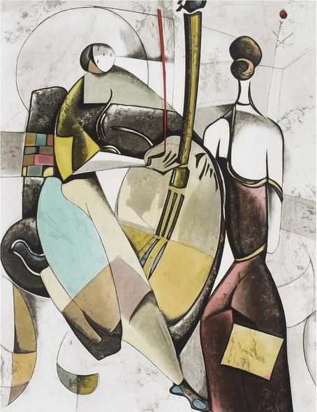 David Schluss Limited Edition Hand-Colored Etchings on Paper:"Song Of Our Love"