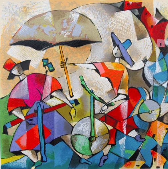 David Schluss Hand Signed and Numbered Limited Edition Serigraph:"Colorful Happiness "