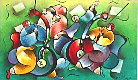 David Schluss Limited Edition Canvas Serigraph:"Banjo Dancing - Green"