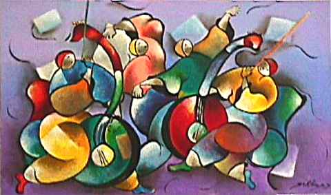David Schluss Limited Edition Canvas Serigraph:"Banjo Dancing - Purple"
