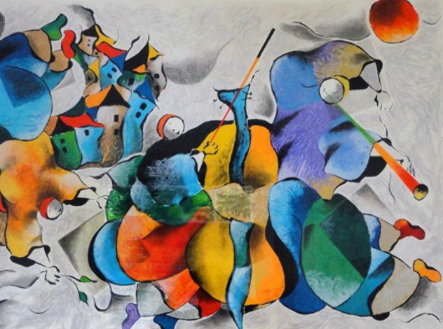 David Schluss Limited Edition Serigraph on Paper:"Village Party"