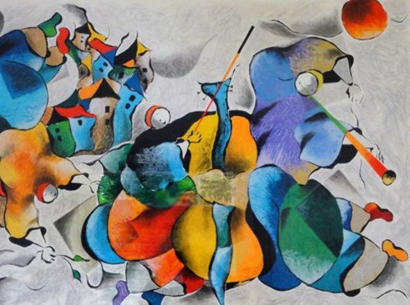 David Schluss Limited Edition Serigraph on Paper:"Village Party"