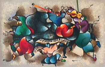 David Schluss Limited Edition Serigraph:"Piano Jamboree"