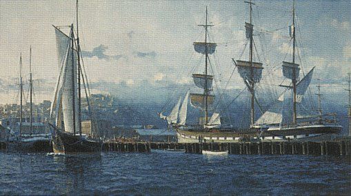 David Thimgan Hand Signed and Numbered Limited Edition Giclee on Canvas " San Francisco Waterfront,Vallejo Street Wharf "