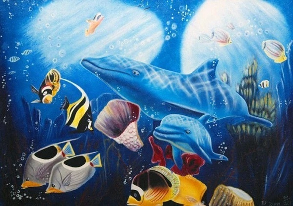 DAVID ZION Artist Signed Limited Edition Serigraph: "DOLPHIN SWIM"