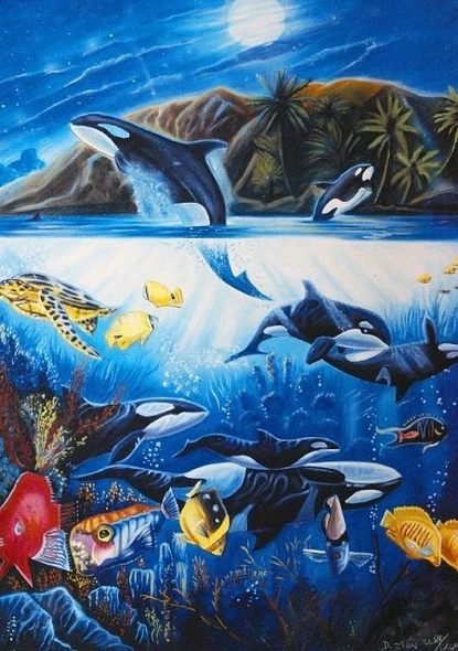 DAVID ZION Artist Signed Limited Edition Serigraph: "PACIFIC WHALES"