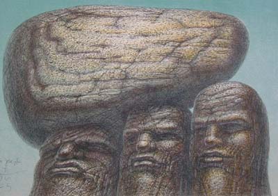 De Es Hand Signed Publisher Proof Lithograph:"Heads And Rock"