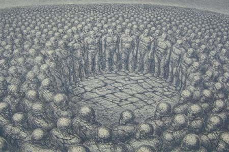 De Es Hand Signed Publisher Proof Lithograph:"Men In Circle"