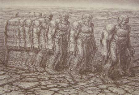De Es Hand Signed Publisher Proof Lithograph:"Men In Line"