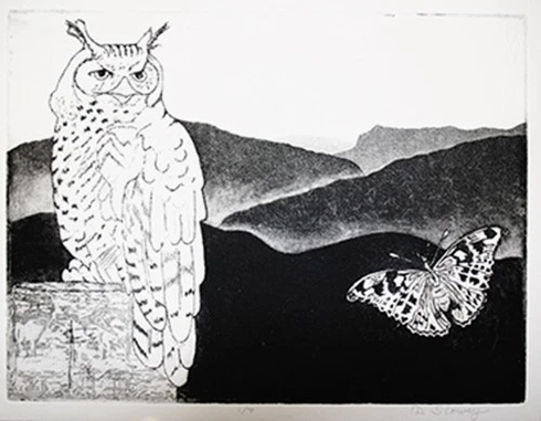 DEBBIE SLOWEY Artist Signed Limited Edition ETCHING: "NIGHT WATCH (OWL)"