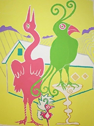 DEBBIE SLOWEY Artist Signed Limited Edition WOOD BLOCK PRINT: "FINE FRIENDS"