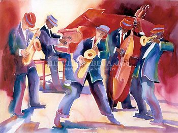 Deborah Hoover Handsigned and Numbered Giclee on Canvas:"Sweet Saturday Jazz"