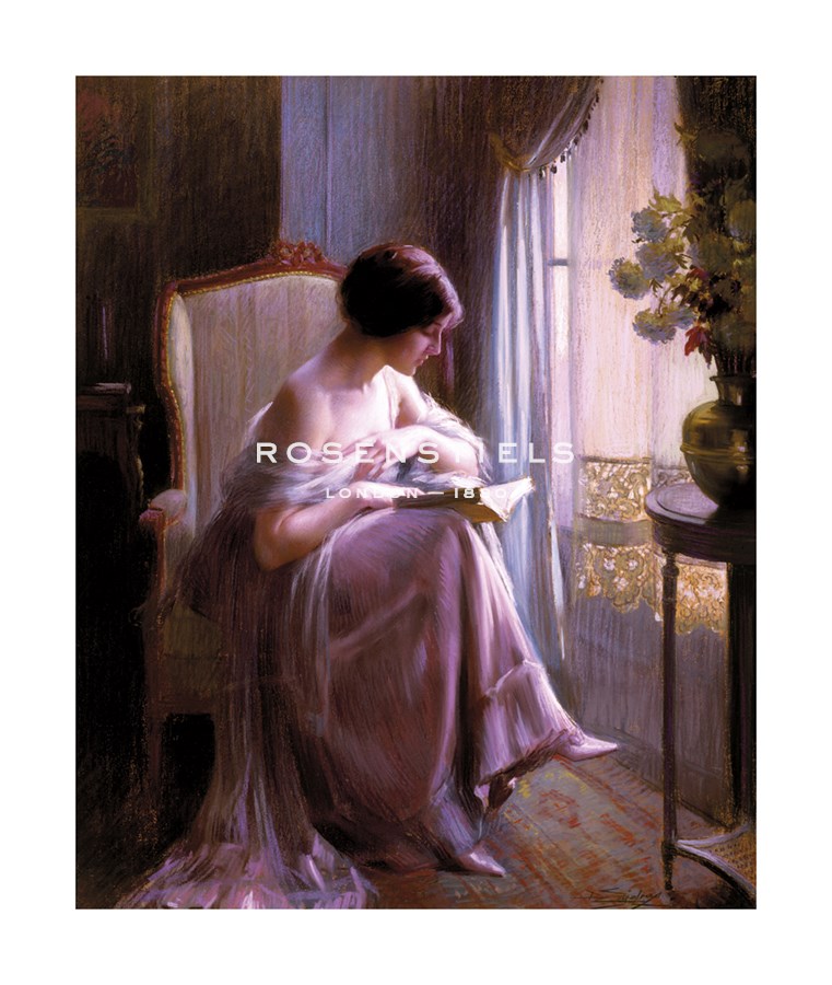 Delfin Enjolras Hand Numbered Limited Edition Print on Paper :"Young Woman Reading by a Window"