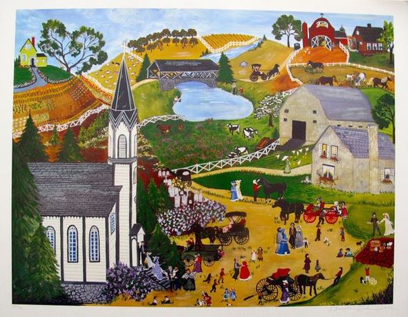 Denielle Spohn Moes Hand Signed Limited Edition Serigraph:"Moes Sunday Mass Church"