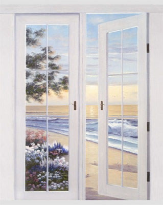 Diane Romanello Limited Edition Giclee on Canvas: " French Doors to Ocean Breeze "