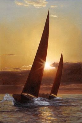 Diane Romanello Limited Edition Giclee on Canvas: " Red Sails "