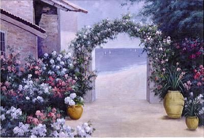 Diane Romanello Limited Edition Giclee on Canvas: " Seaside Trellis "