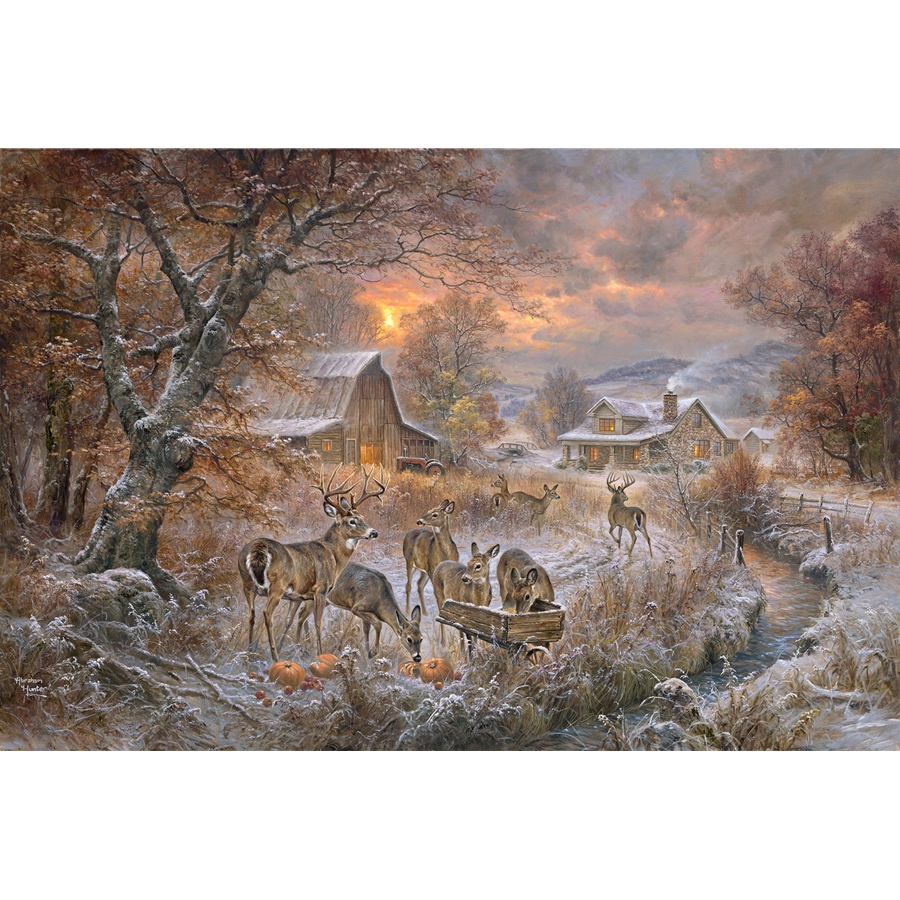 Abraham Hunter Artist Hand Signed Limited Edition Embellished Canvas Giclee:"Deer Pantry"
