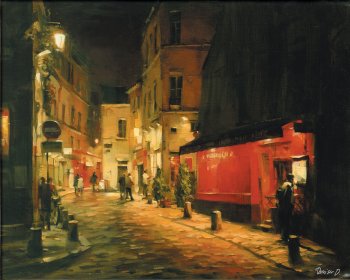 Dmitri Danish Handsigned & Numbered Limited Edition Artist Proof Embellished Giclee on Canvas:"Night at Montmartre"