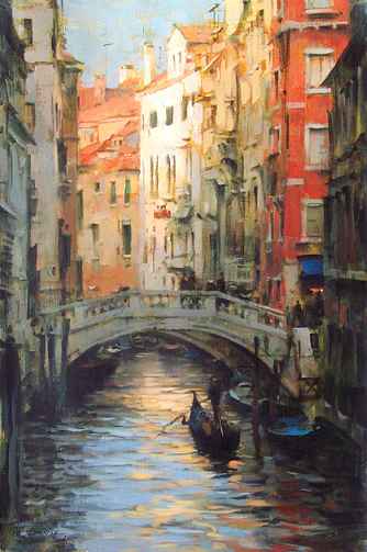 Dmitri Danish Handsigned & Numbered Limited Edition Embellished Giclee on Canvas:"Gondola Reflections"