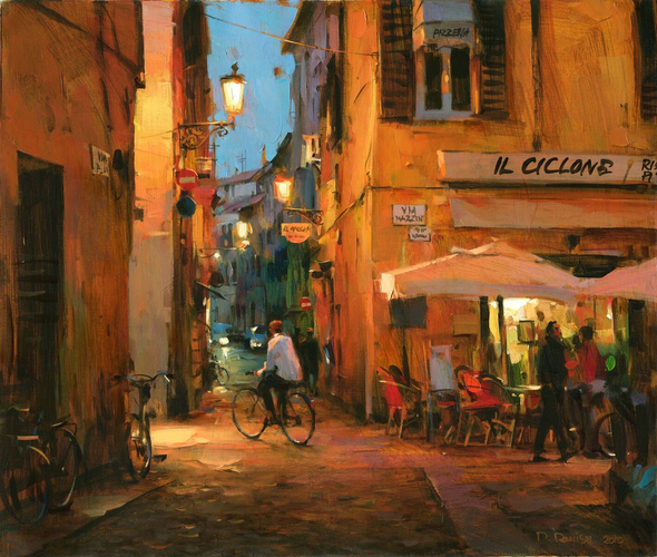 Dmitri Danish Handsigned & Numbered Limited Edition Embellished Giclee on Canvas:"Night Time, Verona"