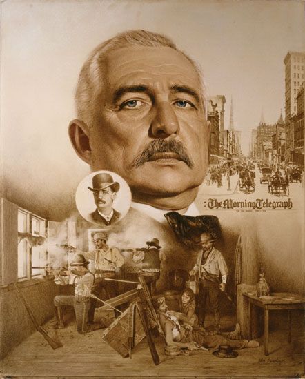 Don Crowley Handsigned & Numbered Limited Edition Giclee on Canvas:"Bat Masterson: Two Worlds of Bat Masterson"