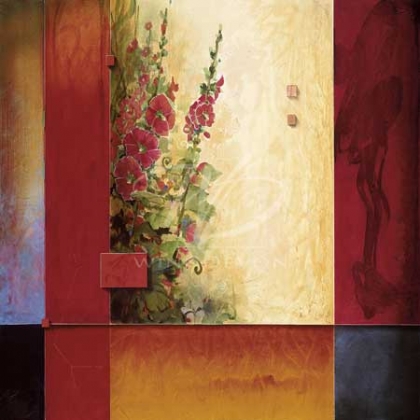 Don Li-Leger Limited Edition Hand-Embellished Giclee on Canvas:"Garden of Hollyhocks"