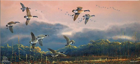 Greg Messier Ducks Unlimited 24x36 Gallery Wrapped Canvas Art:"Days End" 