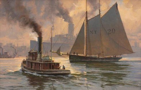 Donald Demers Artist Signed & Numbered Limited Edition Canvas Giclee:"Sail and Steam on The East River" Donald Demers Artist Signed & Numbered Limited Edition Canvas Giclee:"Sail and Steam on The East River"