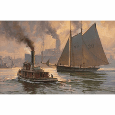 Donald Demers Artist Signed & Numbered Limited Edition Canvas Giclee:"Sail and Steam on The East River"
