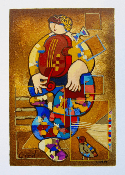 Dorit Levi Hand Signed Limited Edition Serigraph:"Merry Violin"