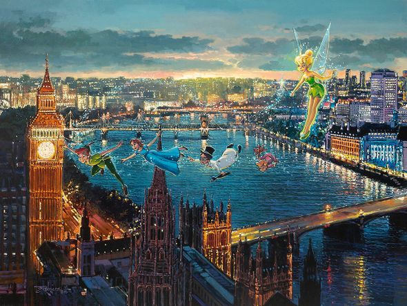 Rodel Gonzalez Signed Disney Ltd Ed Gallery Wrap Canvas Giclee:"Peter Pan in London"