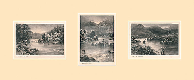 Douglas Adams Hand Numbered Limited Edition Print on Paper :"The Elusive Salmon Triptych"