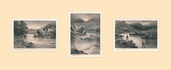 Douglas Adams Hand Numbered Limited Edition Print on Paper :"The Elusive Salmon Triptych"