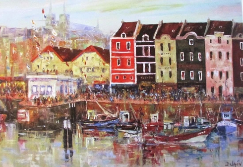 Duaiv Signed Fine Art Lithograph Print on Paper: "Afternoon at the Harbor" Duaiv Signed Fine Art Lithograph Print on Paper: "Afternoon at the Harbor"