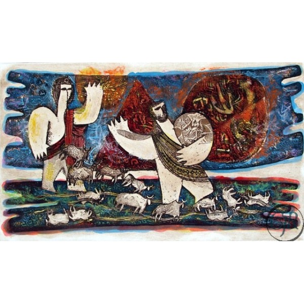 Dubi Arie Hand Colored Etching:"Paaneah"