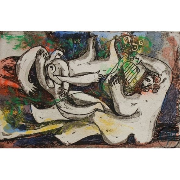 Dubi Arie Hand Colored Etchings on Paper:"King's Love A"