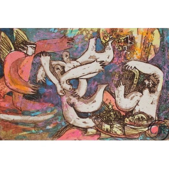 Dubi Arie Hand Colored Etchings on Paper:"King's Love B"